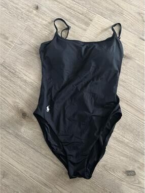 Polo Ralph Lauren Black Scooped Back One-Piece Swimsuit Black Sz Medium